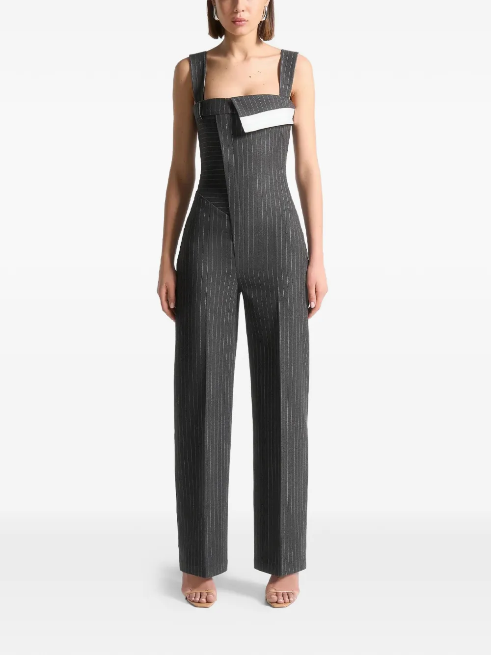 Camille detachable-straps pinstripe jumpsuit