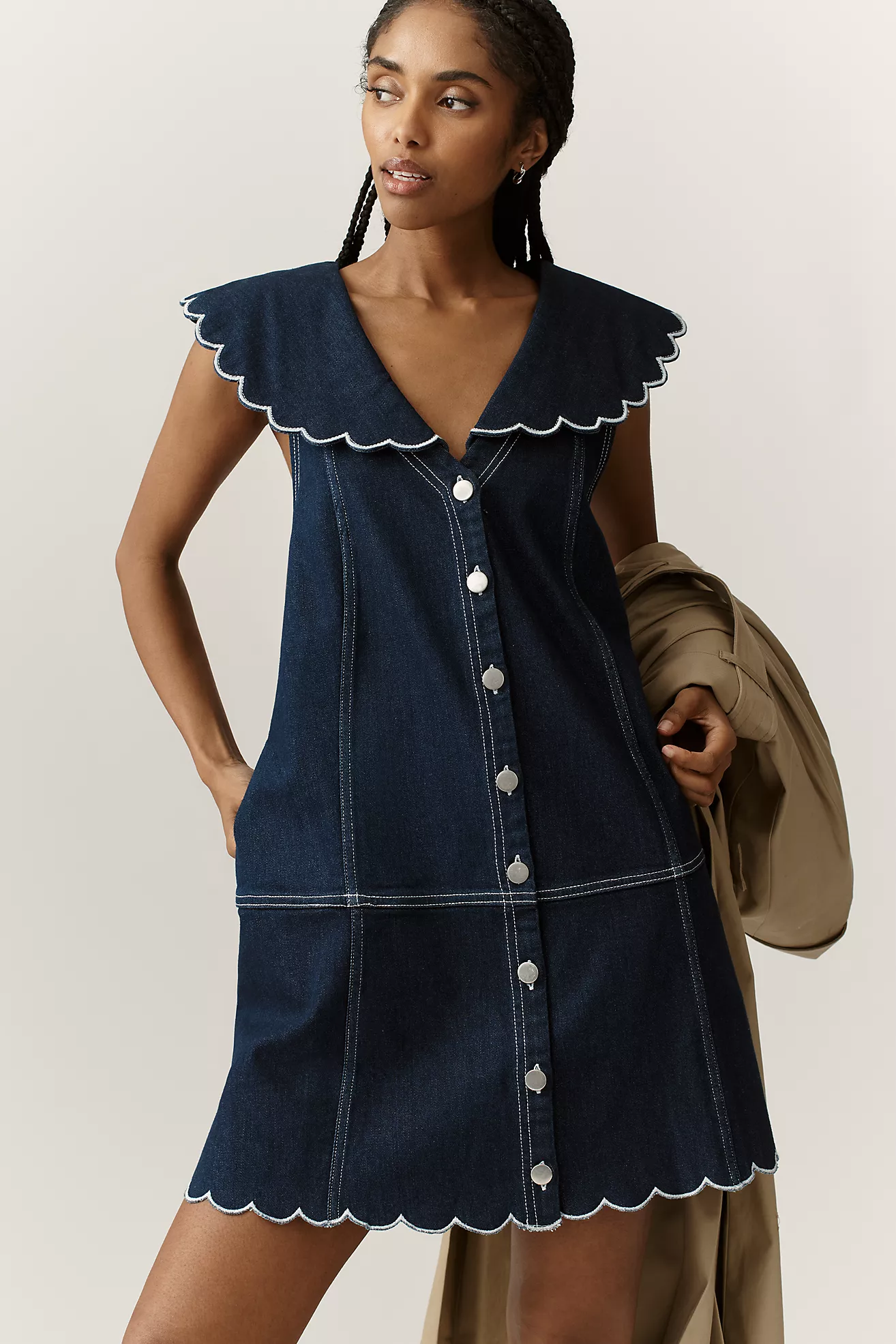 Pilcro Scalloped Denim Buttondown Dress