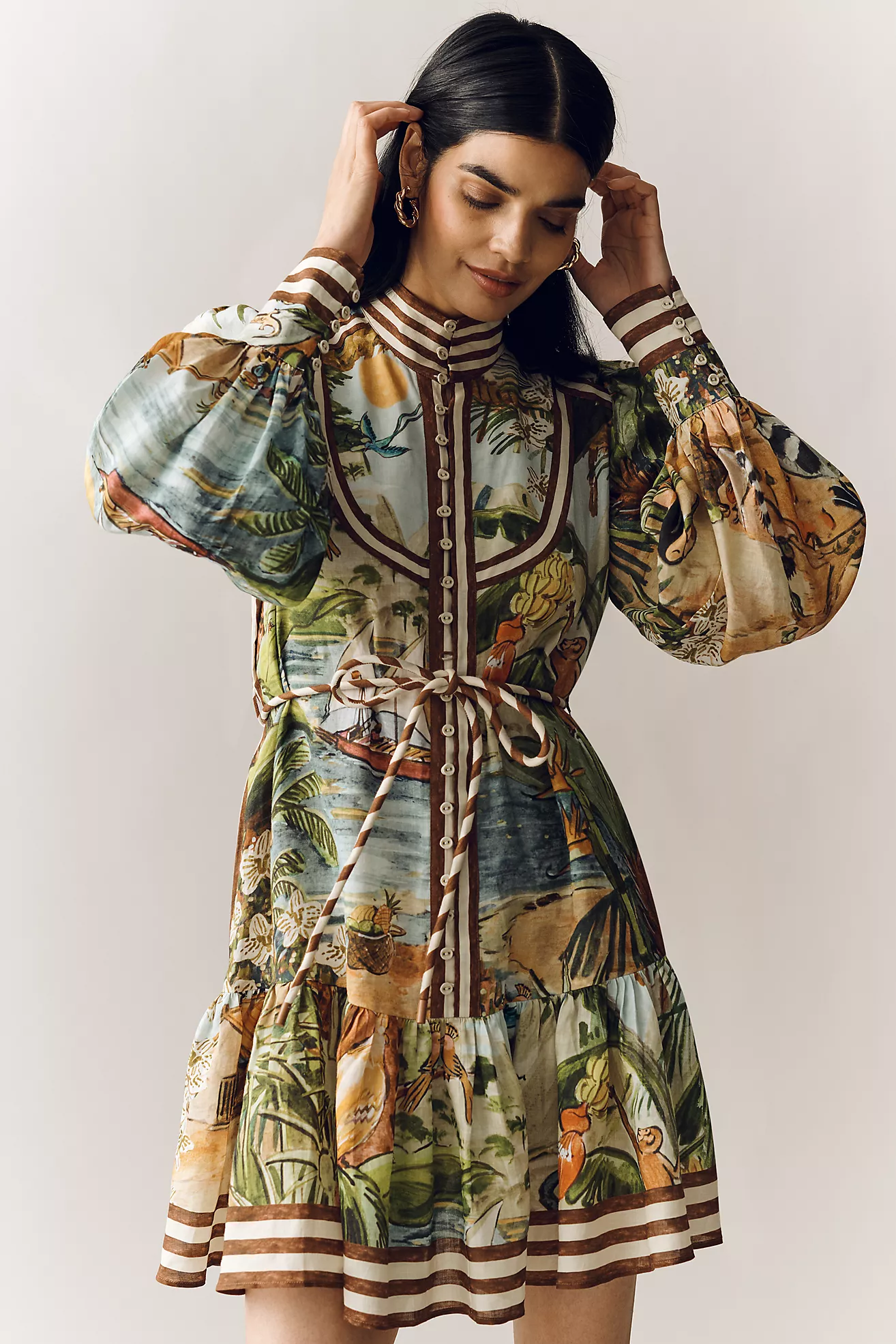 ALÉMAIS Toucan Tango Long-Sleeve Mini Dress