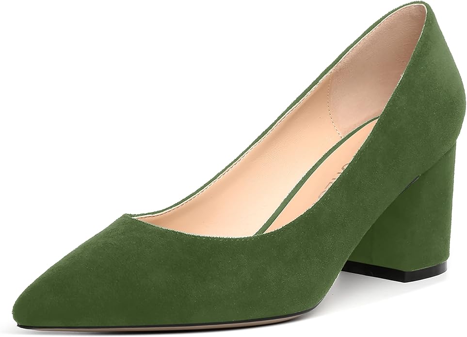 Women's Dating Slip On Pointed Toe Dress Solid Block Mid Heel Pumps