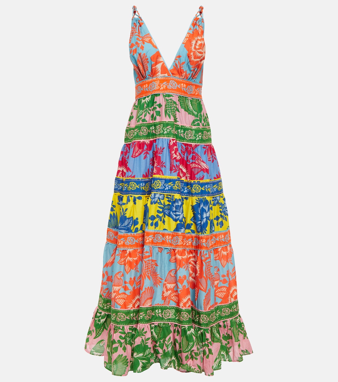 Printed tiered cotton midi dress