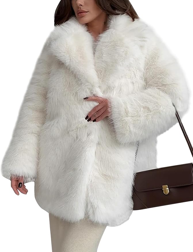 Womens Long Faux Fur Coats Fluffy Faux Fur Jacket