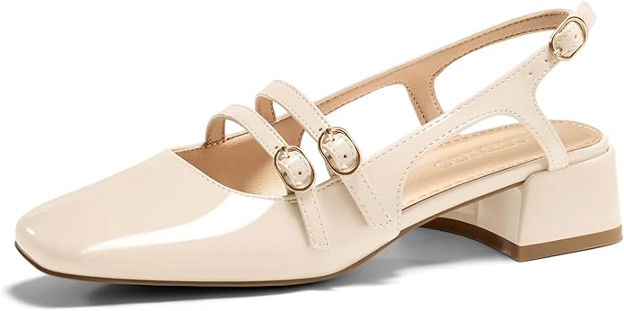 Coutgo Women's Mary Jane Chunky Low Heels