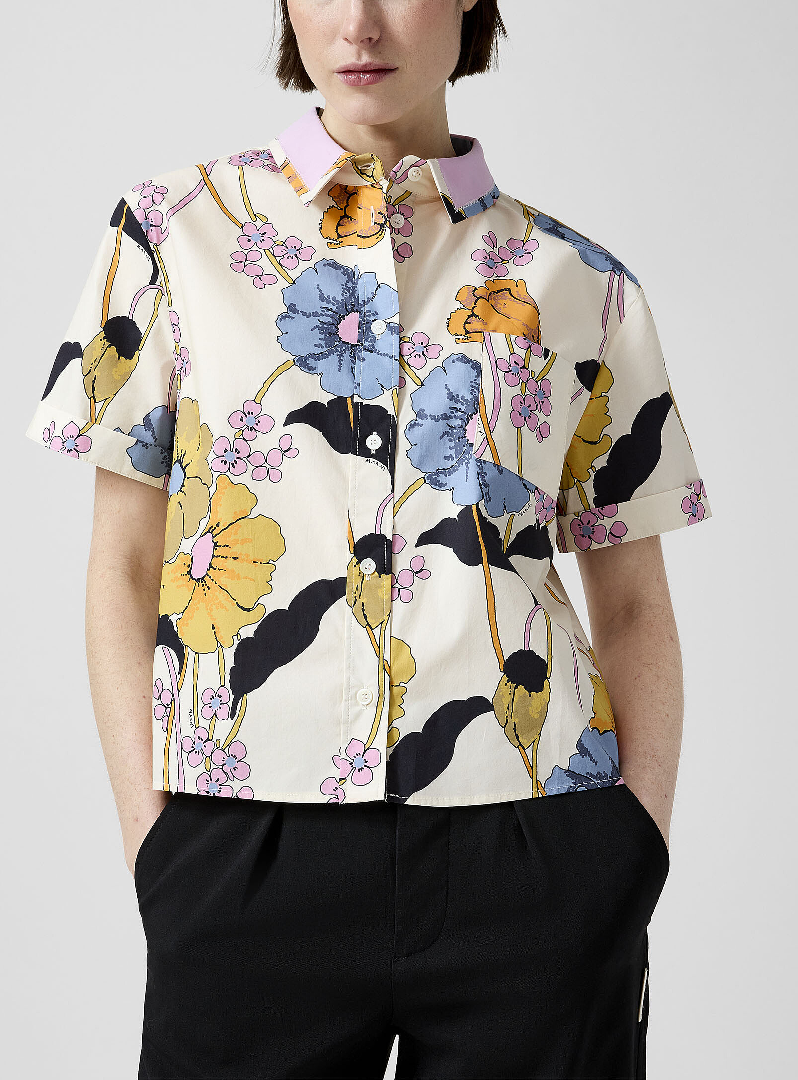 Flowered boxy-fit shirt