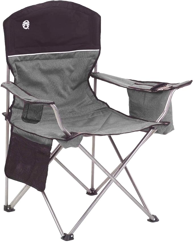 Coleman Portable Quad Camping Chair with 4-Can Cooler, Cushioned Seat & Back with Side Pockets