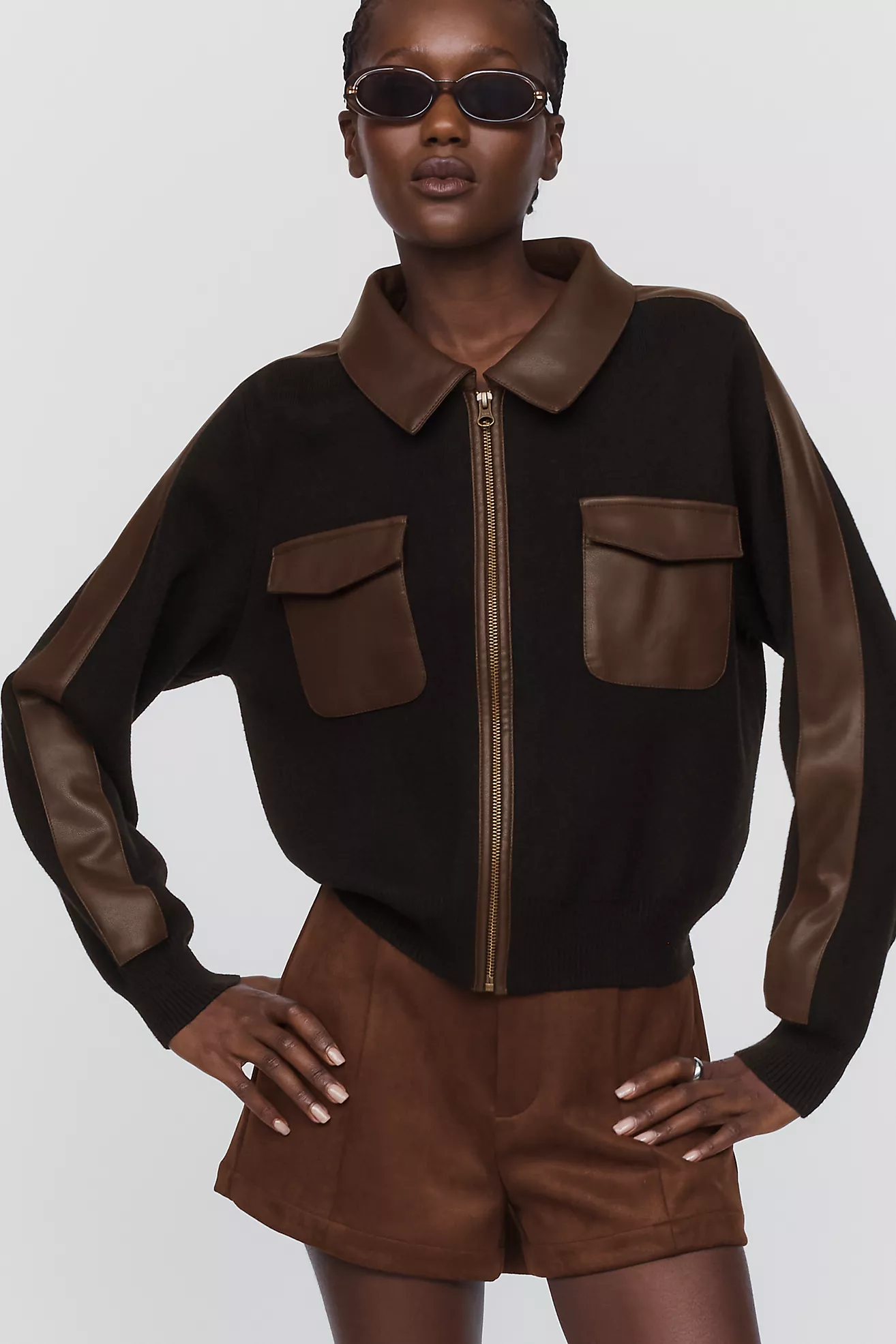 By Anthropologie Faux Leather Paneled Sweater